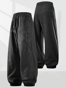 Casual Sports Drawstring Waist Jogger Pants For Men, Side Pockets, Print, For Summer Running & Workout Black Spring - Black - View 6
