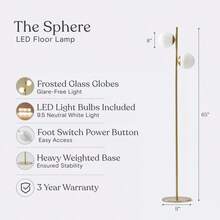 Brightech Sphere Mid-Century (Includes LED Light Bulbs) Tree Floor Lamp Antiqued Brass: Mid-Century Design, Dual Globe, Alexa Compatible - 1 - View 7