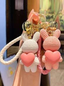1pc Cartoon Rabbit Heart Shaped Resin Keychain Cute Couple Gift, Bag & Car Pendant Accessories, Birthday Present