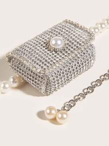 1pc Pearl & Rhinestone Decorated Versatile Waist Belt, Minimalist Design - Silver - View 4