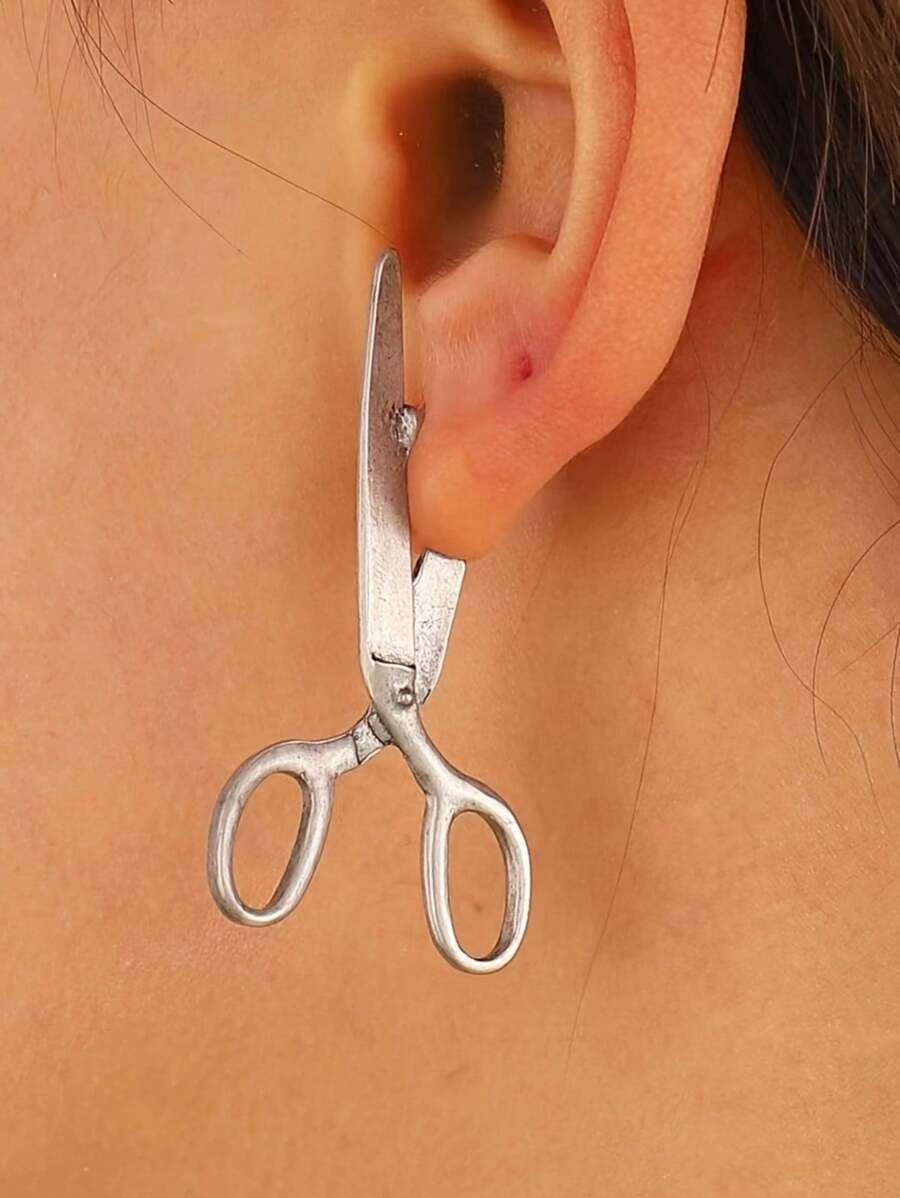 1 Pair Fashionable Gothic Style Asymmetrical Vintage Metallic Scissor Stud Earrings, Versatile For Women Daily, Festivals, Parties