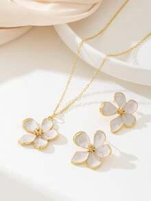 2 件套珐琅釉面花卉吊坠项链和耳环套装，简约、优雅、时尚，适合母亲节礼物、派对、宴会和日常佩戴