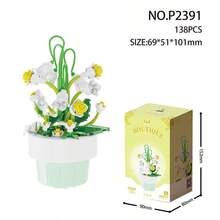 9种盆栽积木花束套装，ABS塑料积木玩具，微型积木创意DIY模型，母亲节礼物，圣诞节和万圣节礼物，永生花，卧室装饰，情人节礼物，感恩节礼物 - 彩色 - 查看 15