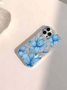 1pc Minimalist Blue Lily Pattern Shiny Waterproof, Shockproof, Anti-Slip Soft Phone Case Cover Compatible With Apple Phones - Multicolor - View 2
