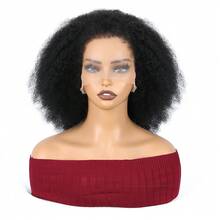 Afro Curly 13x4 Lace Frontal Wig With 4c Edges Mongolian Curly Human Hair Wigs For Women 180% Density Curly Wig Pre Plucked With Baby Hair Transparent Lace Front Human Hair Wigs - Natural Black - View 2