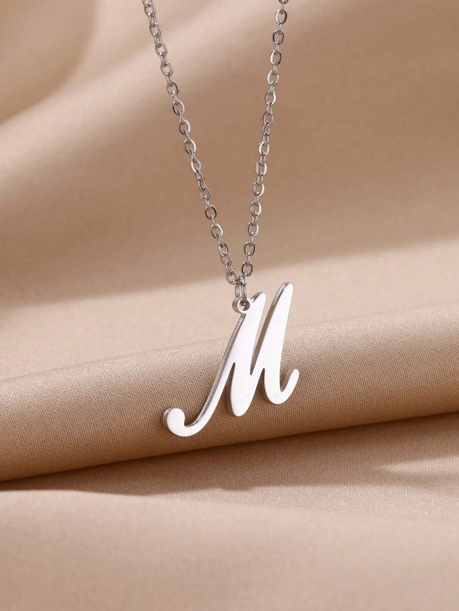 1pc European And American Minimalist Stainless Steel 26 English Alphabet Pendant Necklace Unisex