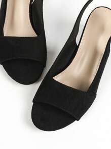 Black High Heel Sandals, Open Toe Faux Suede Minimalist & Elegant Design, Comfortable & Lightweight, Suitable For Summer - Wide Width, Plus Size, Commuter Friendly, Fatigue-Free Wear, Summer
