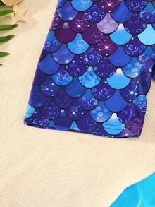 女孩美人鱼鳞片印花连体泳衣，长袖，前拉链 - 高弹力快干面料 - 适合泳池和海滩度假 - 紅色 - 查看 7