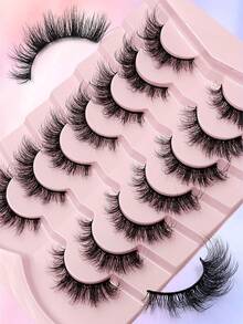 Asiteo New Hot Selling 7 Pairs Cat Eye False Eyelashes, Thick Curly Lashes, Flared Ends, Long Lashes, Fluffy Soft Natural Looking Faux Mink Eyelashes - 眼尾拉長款 - 查看 7