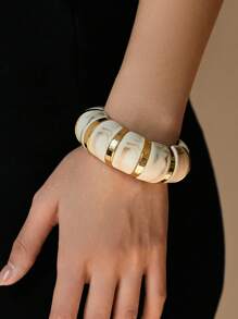 ORNAPEADIA 1pc Bohemian Style Colorful Wide Resin Elastic Bangle Bracelet, Suitable For Women's Daily, Party, Holiday Wear, Gift