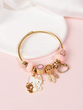  Sanrio Hello Kitty guldarmband, 1 st sött Hello Kitty hänge armband, storleken på armbandet är justerbar, lämplig för kvinnors dagliga slitage