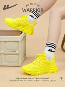 WARRIOR 1 双女式休闲运动系带运动鞋，时尚百搭设计 - 黃色 - 查看 2