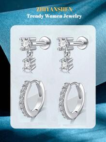 4 piezas Pendientes de cartílago para mujer de plata y oro, pendientes planos para tragus, helix, joyería para perforaciones, hipoalergénicos, pendientes apilables, pendientes de botón de oro para mujeres, pendientes para mujeres, pendientes de espalda plana, pendientes para el segundo orificio para mujeres