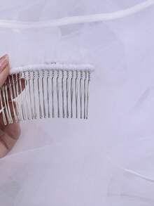 1 件双层缎边新娘面纱，适用于婚礼仪式面罩、摄影道具、教堂婚纱配饰，带发梳，超长拖尾 - 寬3米 - 查看 7