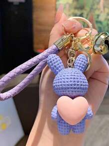 1pc Cartoon Rabbit Heart Shaped Resin Keychain Cute Couple Gift, Bag & Car Pendant Accessories, Birthday Present