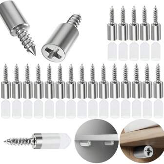 20pcs Nickel Plated Self-Tapping Screws, Shelf Support Pins, Shelving Screws With Anti-Slip Sleeves, Suitable For Cabinets, Bookcases, Wardrobes, Etc.