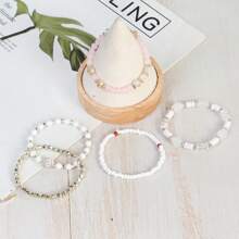 Conjunto de 5 pulseiras estilo boho, contas de vidro geométricas e miçangas, joias empilháveis multicamadas, acessório de moda para festa