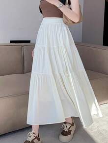 Modischer, eleganter Damenrock im europäischen und US-amerikanischen Stil für den Sommer, neuer Kuchen-Rock, Explosion-Model-Lässig-Rock in Unifarbe mit hoher Taille, Slim-Passform, für Party und Date, A-Linien-Schwingrock