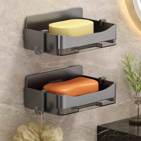 1 pieza Jabonera de pared para baño sin goteo, estante de almacenamiento de jabón, nuevo diseño de vuelta a la escuela
