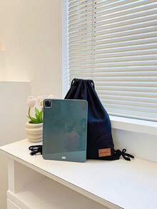 New Canvas Backpack, Shoulder Strap & Drawstring Pocket Design, Shopping/Student Bag, Bookbag - Black - View 2