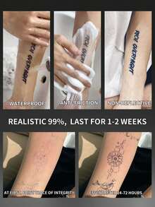 1pc Minimalist Small Pattern Temporary Tattoo Sticker, Semi-Permanent, Waterproof And Sweat-Resistant, Lasts 1-2 Weeks, Realistic Herbal Juice Effect, Anti-Friction, Non-Reflective, Black Faux Tattoo Sticker, Unisex, Suitable For Arms, Chest, Legs, Abdomen, Waist, Fingers, Neck And Other Body Parts, Modernist Body Art - Black - View 4
