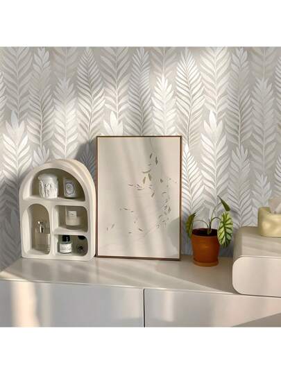 Roll Beige Bohemian Leaf Pattern Textured Wallpaper, PVC Self Adhesive Wand Sticker, Waterproof Moisture Proof Bloemen Removable Reusable, Easy To Install Clean, Living Room, Kitchen, Bedroom, Dining Room Furniture Seamless Splicing