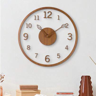 1 pieza Reloj de levitación transparente minimalista, diseño de puntero de hoja creativo, textura de madera, silencioso sin tictac, adecuado para sala de estar, dormitorio, cocina, oficina y decoración festiva. Reloj decorativo para habitación, reloj decorativo de pared, decoración de dormitorio, decoración de dormitorio universitario, decoración del hogar de vuelta a la escuela