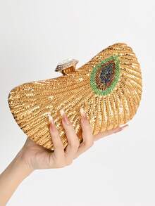 Geantă de seară brodată cu paiete și păun în stil chinezesc, cu lanț de curea de umăr, geantă pătrată mică pentru femei Cheongsam