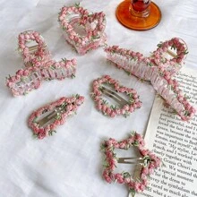 Floral Embroidered Hair Clips, Pink Water Drop BB Clips, Hair Accessories For Beach, Campus, Commute, Party, Boho Outfit Hair Claws Claw Clips Hair Jaw Clip Hair Clamps Hair Clutch Hair Catcher Clip