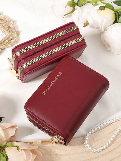 Double Zipper Small Wallet Coin Pocket Small Purse Bifold Slim Women Wallet MiniThin,Lightweight,Multi Layer Portable,ID Card,Money Credit Card Minimalist,Fashion,Modern,Business,For Anniversary,For Christmas,On Valentine Day,For Birthday Gift,For Gift,For Lover For Women,For Girls,For Lady,For Female,Bag School Supplies For School Dorm Room & Back To School