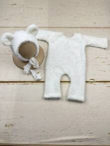 2pcs/Set Newborn Photography Outfits Props Cute Soft Bear Ear Hat And Rompers Pants Costumes Baby Photos Shooting Accessories - Multicolor - View 9