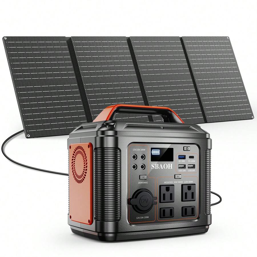 SBAOH Portable Power Station 300W 296Wh, 80000mah Power Bank,Solar Generator For Road Trip, Off-Grid, Power Outage(Solar Panel Included) - 查看 1
