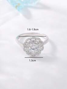 1pc Luxurious S925 Sterling Silver Water Drop Flower Zirconia Geometric Ring, Suitable For Women Wedding, Party, Date & Daily Wear - Silver - View 23