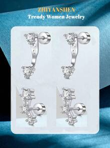 4 piezas Pendientes de cartílago para mujer de plata y oro, pendientes planos para tragus, helix, joyería para perforaciones, hipoalergénicos, pendientes apilables, pendientes de botón de oro para mujeres, pendientes para mujeres, pendientes de espalda plana, pendientes para el segundo orificio para mujeres