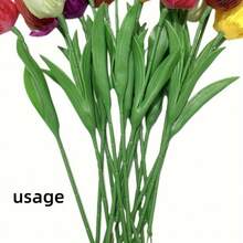 20 piezas Tallos de tulipanes artificiales verdes realistas con hojas integradas - 35 cm, tacto de goma suave, plástico y alambre, adecuados para manualidades DIY, decoración del hogar y acentos de primavera/Día de San Patricio | Apariencia natural | Hojas de plástico, flores de tulipán artificiales, plantas falsas - Verde - Ver 7