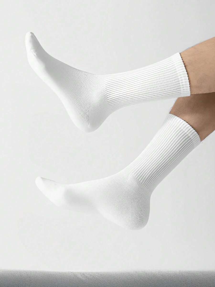 3 Pairs Of Comfortable Unisex High-Top Men's Socks - White - View 1