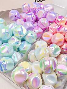 [10 颗彩虹扭珠] 随机款式彩色亚克力多面扭珠，16 毫米，彩虹色，乳白色，糖果色 DIY 珠宝制作用品，适用于手机吊饰、手链、项链 - 串珠套件 - 彩色 - 查看 3