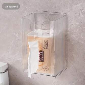 1pc Transparent Wall-Mounted Tissue Box Holder - Stylish Multifunctional Bathroom Storage Organizer, Odorless Home & Kitchen Storage, Polished Square Design, Suitable For Minimalist Home Decor, Bathroom Decor And Accessories