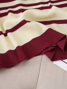 T-shirt en tricot rayé pour femmes d'été, col rond, manches courtes, décontracté - Rouge foncé - Voir 6