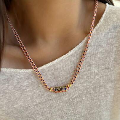 1Pc Bohemian Style Heart-Shaped Pendant Woven Necklace, Electroplated 18K Gold, Suitable As A Gift For Wives, Mothers, And Girlfriends, Women's Jewelry Necklace Bracelet