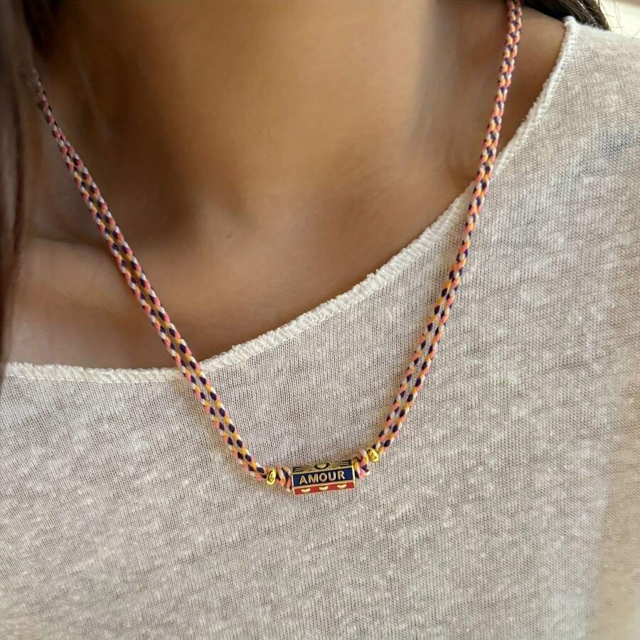 1 件波西米亚风格心形吊坠编织项链，镀 18K 金，适合作为送给妻子、母亲和女朋友的礼物，女士珠宝项链手链 - 彩色的 - 查看 1