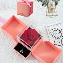 Love Pendant Necklace, Pink Soap Rose High-End Gift Box, Suitable For Giving To Girlfriend, Family, Yourself And Your Loved Ones. The Best Gift For Her, Exclusive To Your Love, Every Day Is A Memorable Day