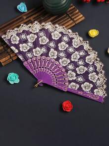 1 件白色樱花图案蕾丝折扇，配优雅大方的镀金框架，适合日常使用，扇长 22.5 厘米，金属花朵图案扇子生日最佳礼物，中性配饰，家居装饰配件和配饰（注意：本产品有一些小瑕疵，但不影响其整体外观或可用性。） - 彩色 - 查看 22