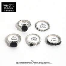 5 Stücke/Set Europäischer und Amerikanischer imitierter schwarzer Edelstein geometrischer Strass Ring