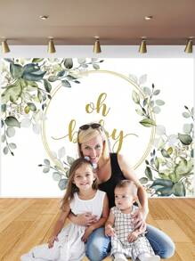 1pc Newborn Shower Photography Backdrops Watercolor Gold Green Eucalyptus Leaves Photo Background 59.1*39.4/82.7*59.1/106.3*70.9 Inches Sons Daughters Birthday Party Banner Indoor Outdoor Wedding Decoration Supplies