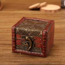 1pc Vintage houten sieradendoos - handgemaakte tijdloze kist, compacte, prachtige herinnering voor sieraden en antieke munthouder