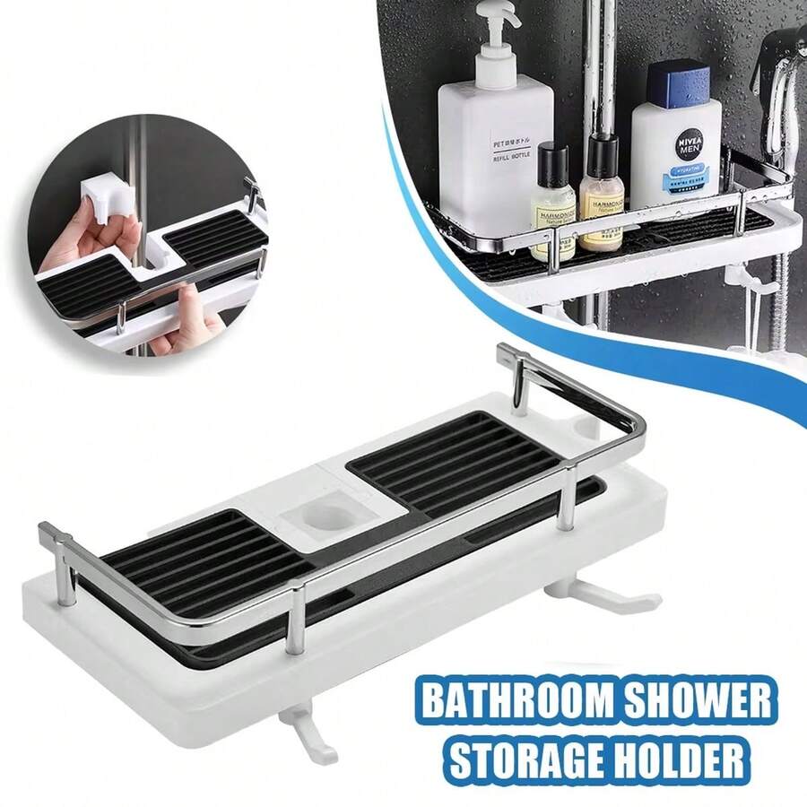 NetHong Bathroom Shelf Shower Pole Caddy Rack Storage Organizer Tray Holder Accessories Home Bathroom Decor Bathroom Organizer Summer Back To School - White - View 1