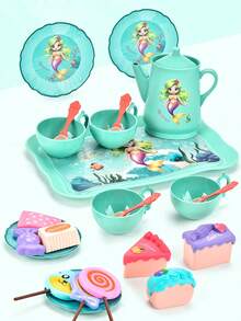 1 Set Mermaid Theme Pretend Play Tea Party Set, Including Realistic Desserts, Cakes, Coffee And Tea Service, Kitchen Play Toys Gift Set For Girls - Afternoon Tea Set - View 8