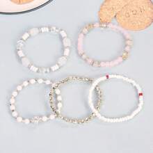 Conjunto de 5 pulseiras estilo boho, contas de vidro geométricas e miçangas, joias empilháveis multicamadas, acessório de moda para festa