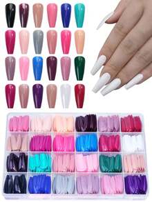 576Pcs False Nails Tips Coffin Colorful Artificial Acrylic Press On Nails Pre-Design Gel Nails Manicure Art Capsule For Girls Women Diy Decoration Nail Supplies Nails - Multicolor - View 1